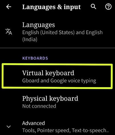 Innstillinger for virtuelt tastatur i Android 10-enheter