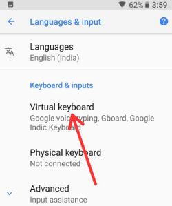 Innstillinger for virtuelt tastatur i Android Oreo