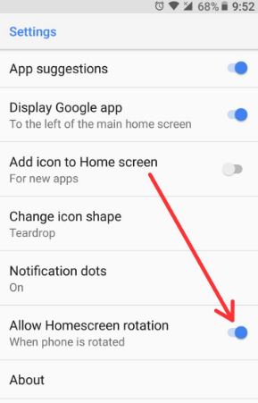 Slik aktiverer du rotering av startskjermen i Android 8.1 Oreo