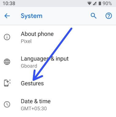 Android P Gestures-innstillinger