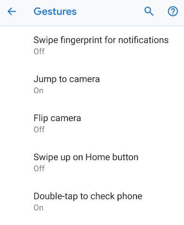 Android P Gestures-innstillinger