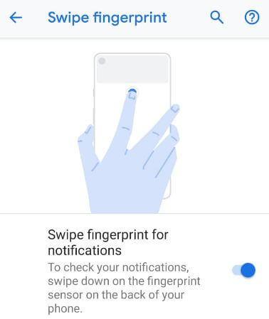 Slå på sveip fingeravtrykk for varsler i Android P 9.0