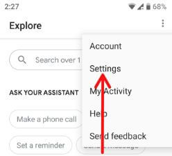 Trykk på Innstillinger i Google Assistant Android-nettbrett