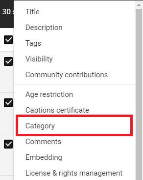 Endre kategori på YouTube