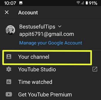 Åpne YouTube-kanal for å endre navnet på Android