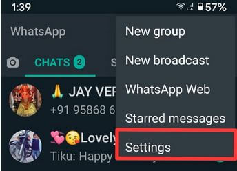 WhatsApp-innstillinger på Android