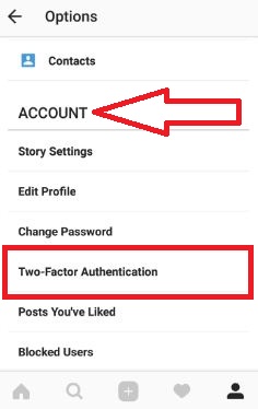 To-faktor autentisering i instagram android