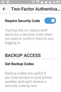 Aktiver tofaktorautentisering Instagram android