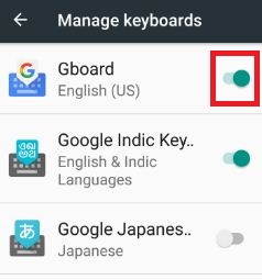 Aktiver Gboard-tastaturappen i nougat 7.0-telefonen