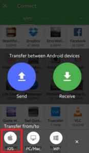 Trykk på iOS-ikonet for å trnasfer-fil android