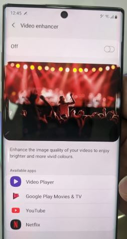 Slå på videoforsterker på Galaxy Note 10 Plus-enheten